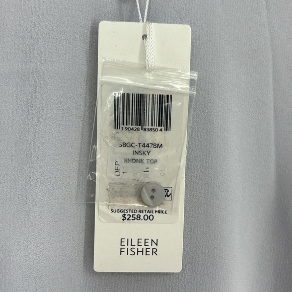 Eileen Fisher India Sky Blue Silk Georgette Crepe Ruffle Sleeve Top New w/ tags! - Picture 4 of 10